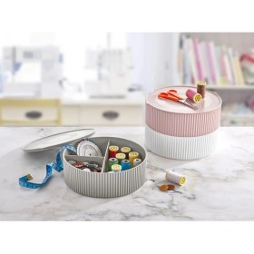 Resim 3 Gözlü Saklama Kabı Dikiş ve Takı Kutusu - Gri 