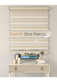 Resim Krem Beyaz Geçişli Boncuklu Zebra Stor Güneşlik Perde Opak Beyaz-krem 