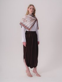 Resim Şalvar Stil İpek Pantolon - Koyu Kahve / L 