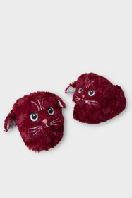 Resim Liger Kadın Sevimli Kedi Figürlü Peluş Panduf BORDO 