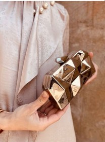 Resim Metal Abiye Çanta Özel Tasarım El Çantası Gumus Ayna 