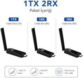 Resim Coverzone Kablosuz HDMI Verici ve Alıcı Seti TX RX 1080P 60Hz Wireless Görüntü Aktarıcı Plug & Play HDMI Transmitter Receiver Kit TV Monitör Projektör Sunum ve Toplantı Kullanımı İçin (1TX 2RX) ZR1287 