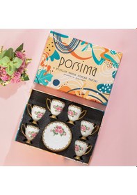 Resim Porsima 3188 Rosemary 12 Parça Yaldızlı Porselen Türk Kahve Fincan Takımı Çok Renkli 