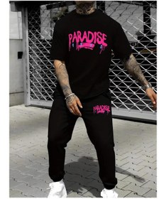Resim classy moda Unisex Oversize Eşofman Takımı Kısa Kollu T-shirt Rahat Kalıp Günlük Spor Yazlık 