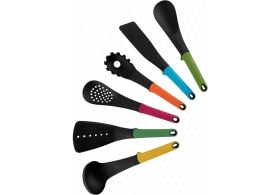 Resim Valletta Vintage 7 Parça Standlı Silikonlu Mutfak Servis Takımı Renkli Kepçe Seti Servis Kaşıkları 