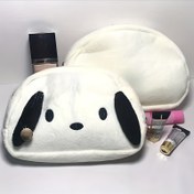 Resim Sanrio Pochacco Büyük Kapasiteli Kadınlar İçin Makyaj Çantası - Çok Bölmeli Sevimli Kozmetik Organizatörü, Günlük Kullanım ve Seyahatler İçin Dayanıklı Polyester Tuvalet Çantası, Sevimli Karakter Tasarımı 