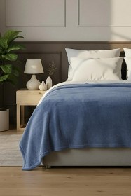 Resim Pufina 200x220 Çift Kişilik Tavşan Tüyü Battaniye İndigo Mavi 