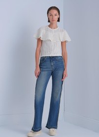 Resim Ajurlu Fırfır Detaylı Ekru Bluz - Ekru / L 