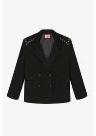 Resim Quzu Kuş Gözü Detaylı Siyah Kadın Blazer Ceket Ckt01019 Siyah 
