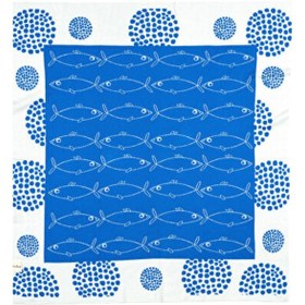 Resim Organik Triko Bebek Örtüsü, Balıklar 80x90 , Mavi 