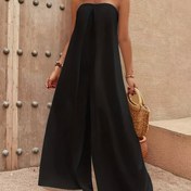 Resim 1pc Kadınlar Yaz Viskon Karışımı Kolsuz Jumpsuit - Casual Düz Renk Yaka Yok Geniş Bacak Culottes ile Bağlı Bel Detayı 