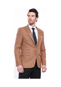 Resim Kendinden Desenli Turuncu Slim Fit Ceket Wessi 001 