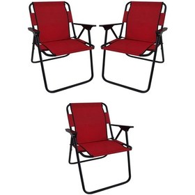 Resim Bofigo 3 Adet Kamp Sandalyesi Katlanır Sandalye Piknik Sandalyesi Plaj Sandalyesi Kırmızı 
