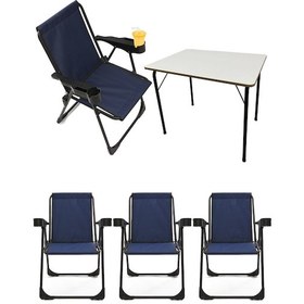 Resim Silva 4 Adet Kamp Sandalyesi Bardaklıklı Lüks Lacivert + MDF Masa Lacivert 