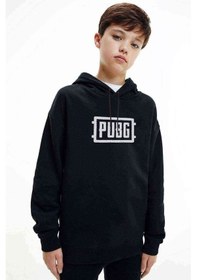 Resim Pubg Logo Baskılı Unisex Çocuk Kapüşonlu Siyah Sweatshirt (528639589) Siyah 
