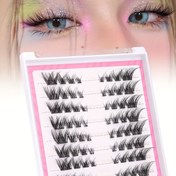 Resim 64 adet Küme Kirpik Tilki Gözü Bireysel Küme Kirpik DIY Kedi Kirpik Uzatma Doğal Manga Wispy Karışık Uzunluklar Kirpikler 