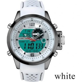 Resim Hanyang Beyaz Boamıgo Aydınlık LED Dijital Saat Askeri Kronograf Kuvars Su Geçirmez Analog Erkek Spor Izle Kauçuk Kayış Alarmlı Saatler 2021 (Yurt Dışından) 