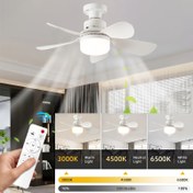 Resim 30W Akıllı Tavan Fanı Işığı Uzaktan Kumanda ile, 41.91cm Soket Işığı Fan ile, E26 Taban Küçük Vida Tavan Fanı 3 Fan Hızı ile, Işık Parlaklığını Ayarlayabilir, 3 Renk, 3000K-6500K Ayarlanabilir, Banyo, Mutfak ve Küçük Oda için Kablosuz. 