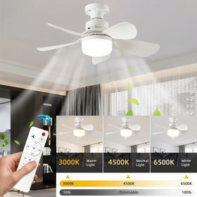 Resim 30W Akıllı Tavan Fanı Işığı Uzaktan Kumanda ile, 41.91cm Soket Işığı Fan ile, E26 Taban Küçük Vida Tavan Fanı 3 Fan Hızı ile, Işık Parlaklığını Ayarlayabilir, 3 Renk, 3000K-6500K Ayarlanabilir, Banyo, Mutfak ve Küçük Oda için Kablosuz. 