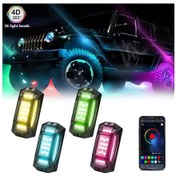 Resim Led Kaya Işıkları 4 Adet Çok Renkli Led Işıklar Geniş Açı 150 Ip68 Su Geçirmez App Bt Sync Müzik Fonksiyonlu Suv Atv Utv İçin 