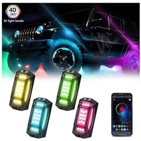 Resim Led Kaya Işıkları 4 Adet Çok Renkli Led Işıklar Geniş Açı 150 Ip68 Su Geçirmez App Bt Sync Müzik Fonksiyonlu Suv Atv Utv İçin 