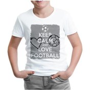 Resim Keep Calm And Love Football Beyaz Çocuk Tshirt 