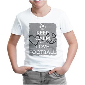 Resim Keep Calm And Love Football Beyaz Çocuk Tshirt 