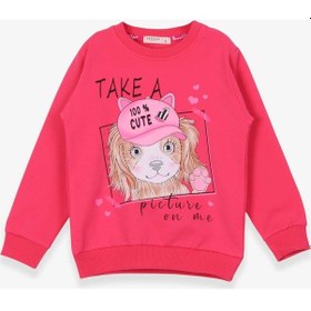 Resim Breeze Kız Çocuk Sweatshirt Köpekcik Baskılı 3-7 Yaş, Mercan-mercan Mercan 