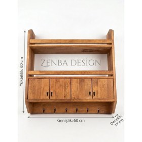 Resim Zenba Design Büyük Boy Ahşap Terek Bardak Baharatlık Rafı Geniş Raf Ölçülü 