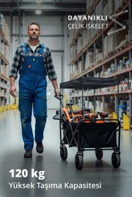 Resim Kiwi Kfw-391 Katlanabilir 120 Kg Çift Tekerli Tenteli Kamp, Piknik, Plaj, Pazar ve Market Arabası 