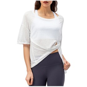 Resim Qingmipy Kadınlar İçin Spor Stili Kısa Kollü Tişört, Kasvetli Desen, Ön Açık, Normal Uzunluk, Rahat Fit Beyaz, 6/m Beyaz 