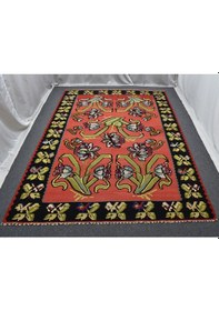 Resim Zehra Abla Halı El Dokuma 6m2 Güllü Çiçekli Kirmen Karabağ Yün Kilim 5621 