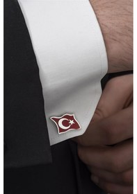 Resim Yüzük Sanatı Ayyıldız Türk Bayrağı Mineli Gümüş Kol Düğmesi 