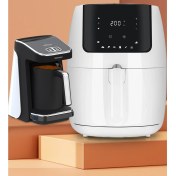 Resim Goldmaster Avantajlı Beyaz Ikili Set 7 Litre Xxl Airfryer Hava Fritözü 5 Fincan Kapasiteli Türk Kahve Makinesi 