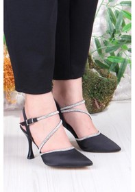 Resim Fort 35691 Saten Biye Taşlı Topuklu Abiye Ayakkabı Kadın Ayakkabı Siyah 