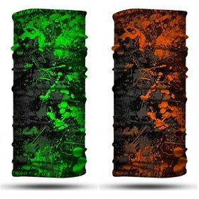 Resim Yeşil Turuncu Boya Desenli 2'li Set Boyunluk Bandana Outdoor Balaklava Yüz Maskesi Kafa Bandı 