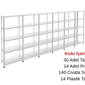 Resim RafBurada 5 Katlı 6'lı Galvaniz Çelik Raf - Depo, Arşiv, Kiler, Dosya, Market Rafı 43x93 cm-200 cm-1.00 mm 