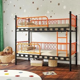 Resim Metis Siyah Turuncu Çift Katlı Ekstra Korkuluklu Güvenlikli Ranza (90x200) 