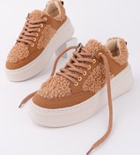 Resim Muggo FLEECY Kalın Taban Bağcıklı Peluş Detaylı Kadın Kışlık Sneaker Spor Ayakkabı 