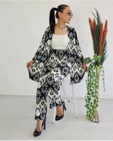 Resim 6 butik altı üstü butik Tam Bel Boru Paça Desenli Kimono Takımı 