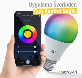 Resim Günsan Akıllı Wifi LED Ampul RGB Çok Renkli Tuya ve Smart Life Uygulama Destekli (9W 2700K-6500K Ayarlanabilir) 