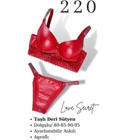 Resim Tılsım Lingerie Murays Kadın Taşlı Deri Sütyen Takım Kırmızı 