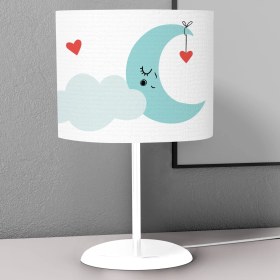 Resim instababyrooms Beyaz Ay Bulut Desenli Çocuk Odası Dijital Baskılı Çocuk Odası Masaüstü Abajur Avize 
