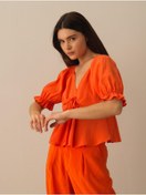 Resim Xint Kadın Oranj Regular Fit V Yaka Bluz 