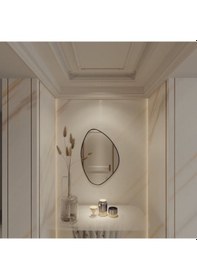 Resim 30x44 Cm Modern Asimetrik Dekoratif Ayna Organik Tasarım Siyah Çerçeveli Banyo Ve Salon Duvar Aynası Siyah 