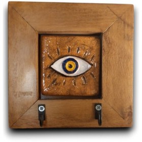 Resim Toprakana Art Nazar Boncuğu Göz Seramik Anahtarlık Duvar Pano 14,5x14,5x2,5cm Çerçeveli 