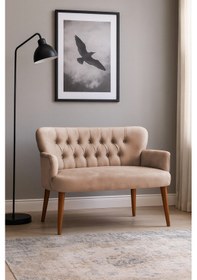 Resim Roma Modern İkili Koltuk - Babyface Kumaş - Ahşap Ceviz Renk Ayak - Vizon Vizon 