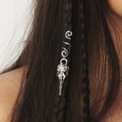 Resim 1 adet Bohemian Tarzı Gümüş Kuş Kafatası Kolye, Alaşım Dreadlock Örgü Boncukları, Dokusuz Saç Halkaları, Kadınlar için Hippi Saç Aksesuarları, Tüm Mevsimler 