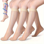 Resim [3 adet Şeffaf Sıkma Çorapları] 3 adet Kadın Şeffaf Sıkma Çorapları, 20-30 mmHg, Naylon & Spandeks Karışımı, Gradyan Sıkma, Kolay Takma Lastik Bantları ile Yardımı 