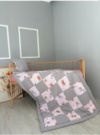 Resim %100 Pamuk Kırk Yama Çift Katlı Yorgan Seti Gri Pike 